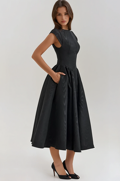 Backless Pleated Midi Dress - Evangeline