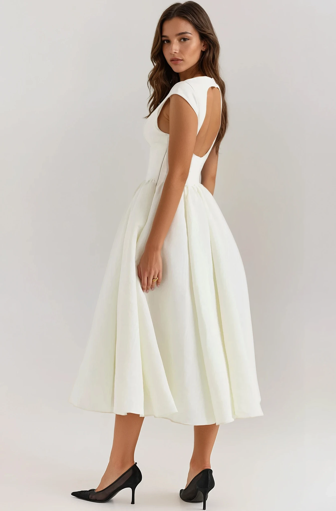 Backless Pleated Midi Dress - Evangeline