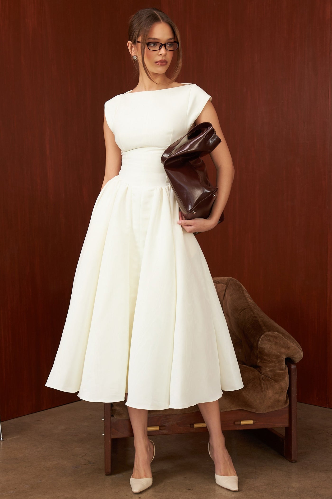 Backless Pleated Midi Dress - Evangeline