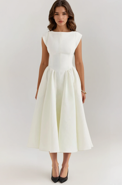 Backless Pleated Midi Dress - Evangeline