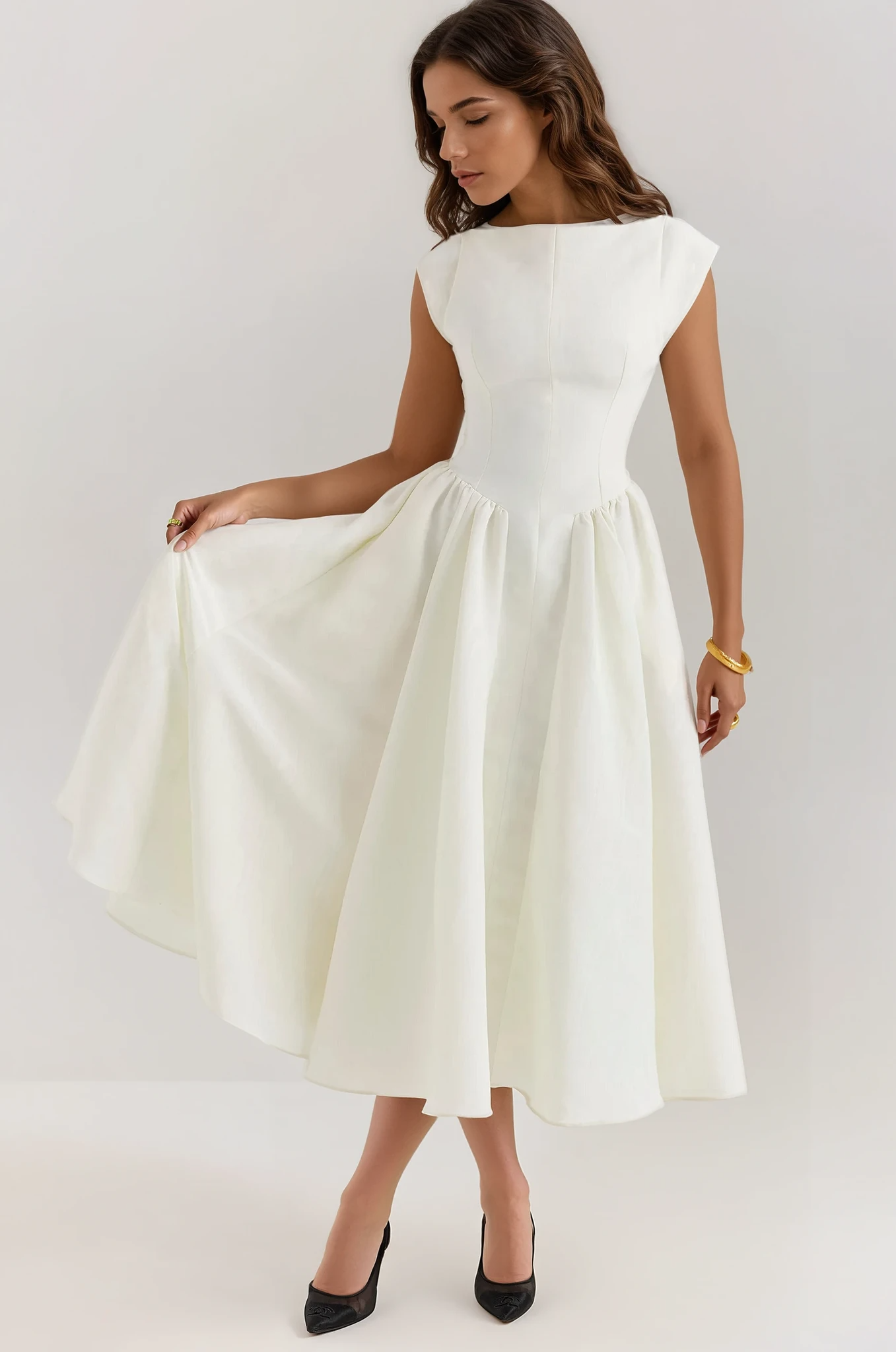 Backless Pleated Midi Dress - Evangeline