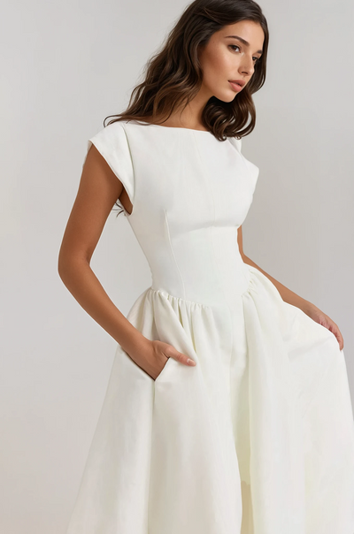 Backless Pleated Midi Dress - Evangeline