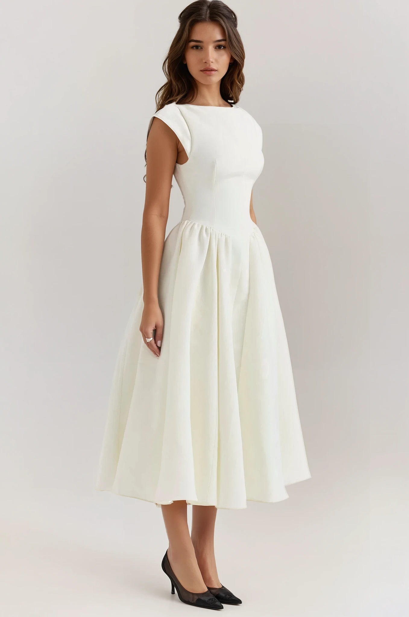 Backless Pleated Midi Dress - Evangeline