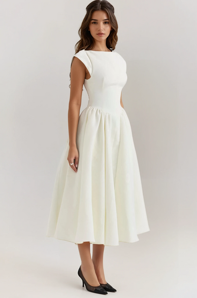 Backless Pleated Midi Dress - Evangeline