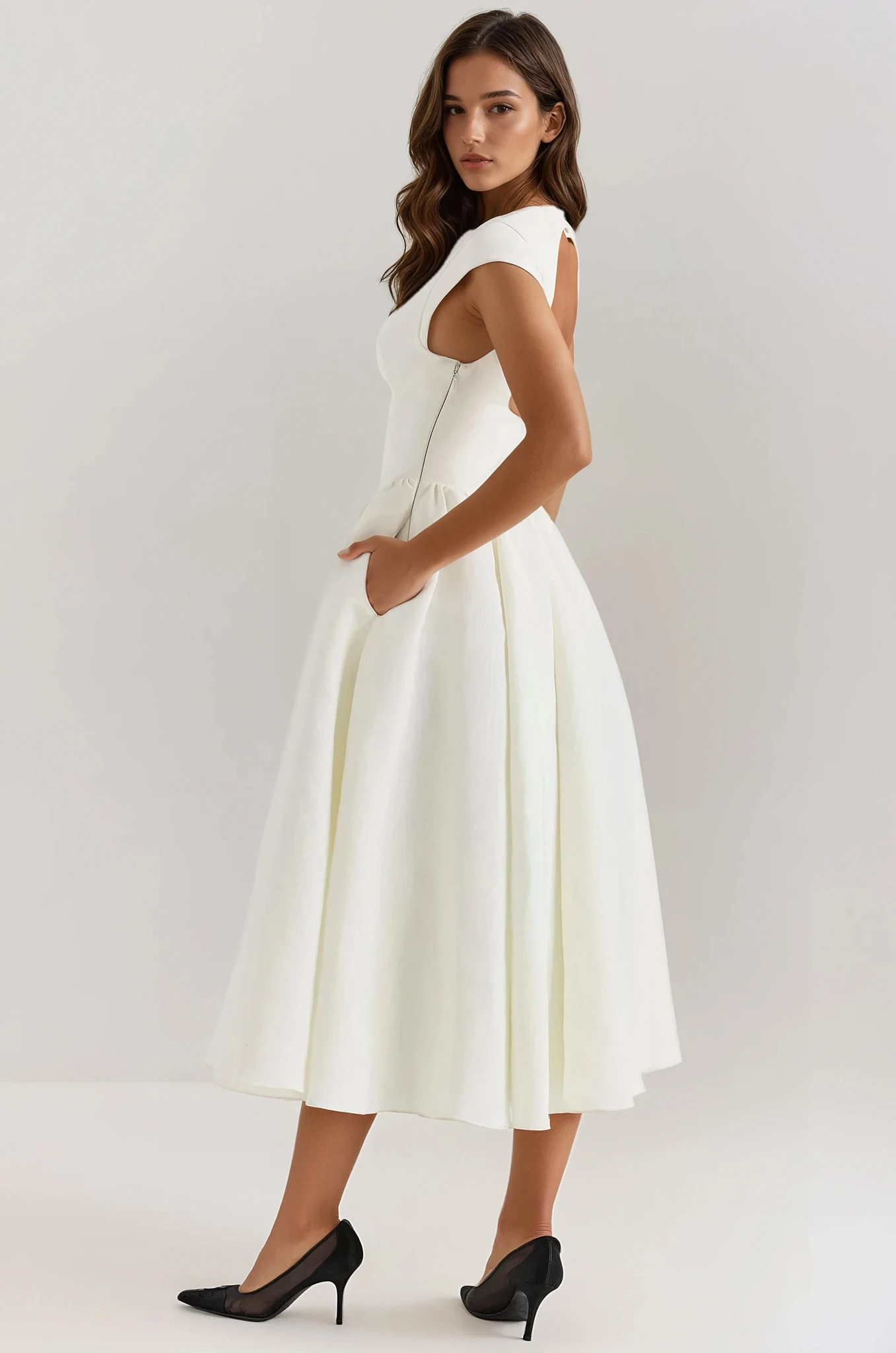 Backless Pleated Midi Dress - Evangeline