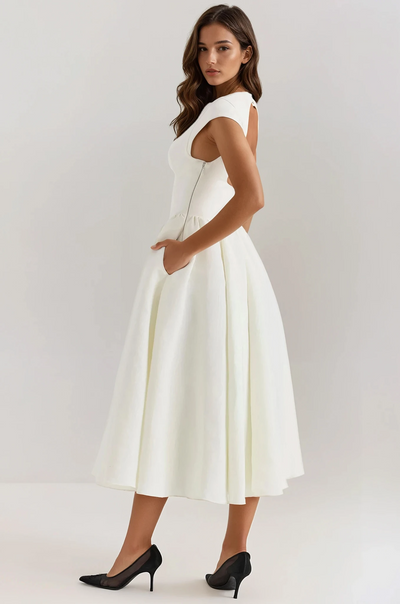 Backless Pleated Midi Dress - Evangeline