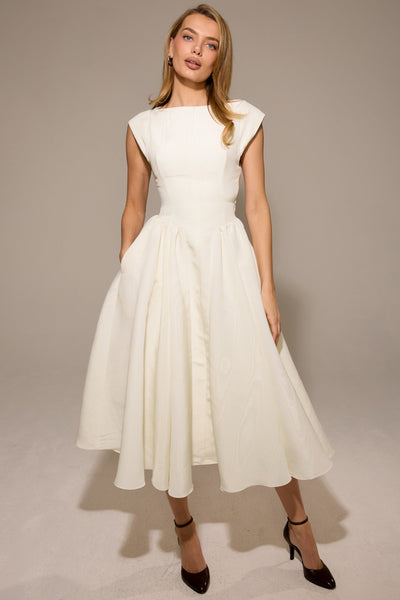 Backless Pleated Midi Dress - Evangeline