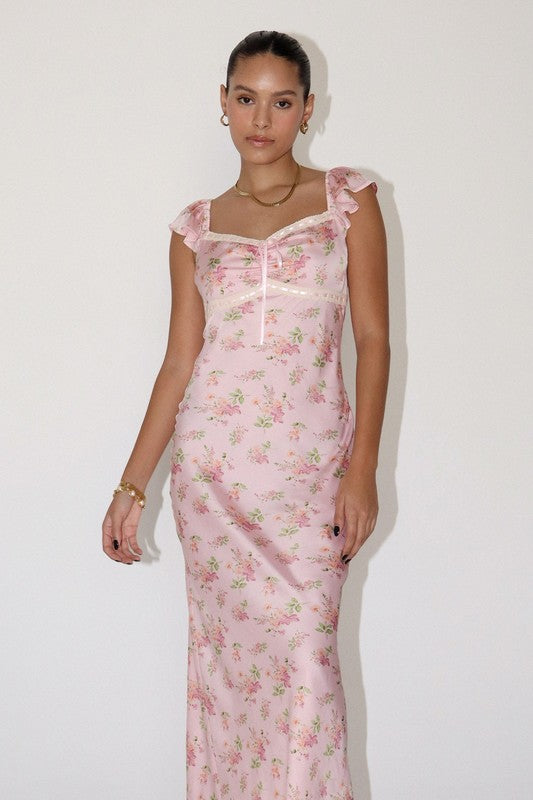 Satin Floral Maxi Dress