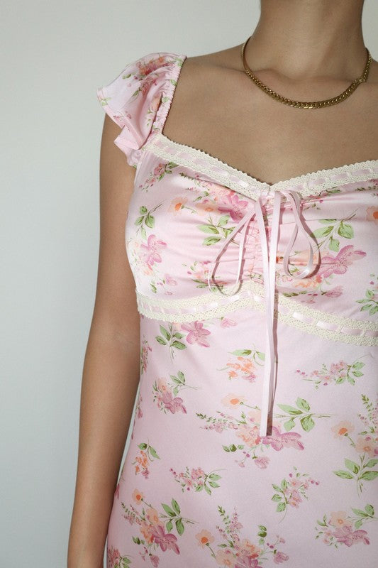 Satin Floral Maxi Dress