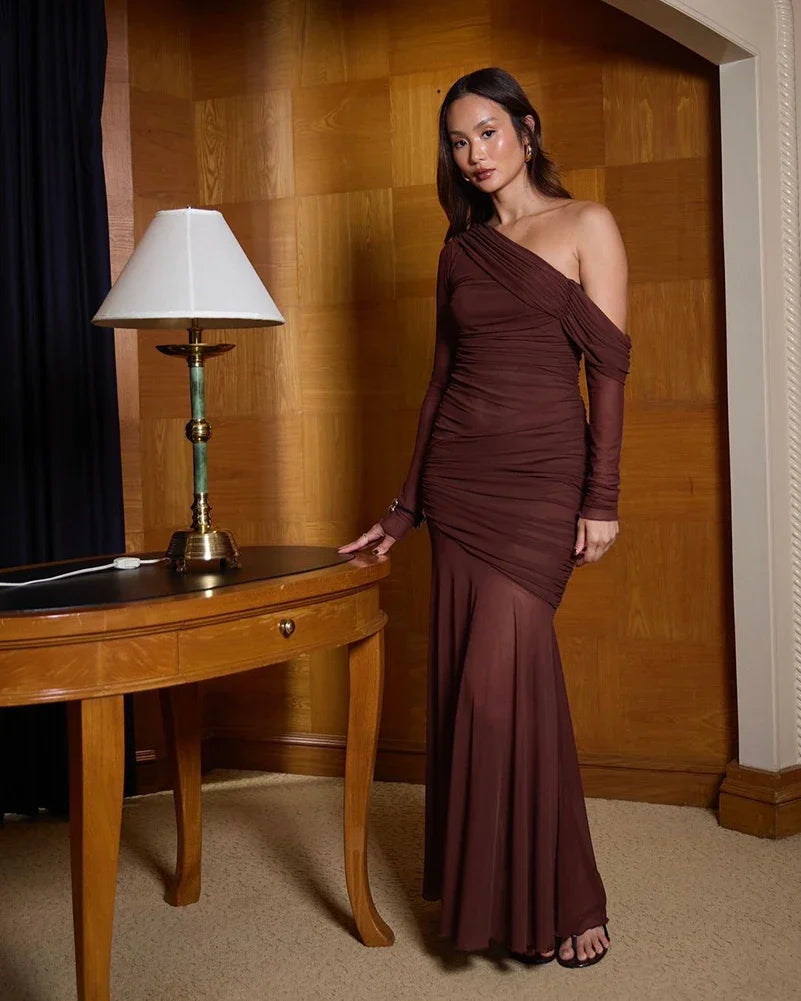 One-Shoulder Draped Maxi Dress