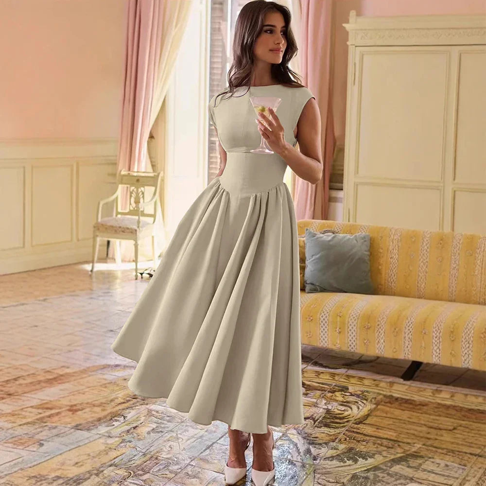 Backless Pleated Midi Dress - Evangeline