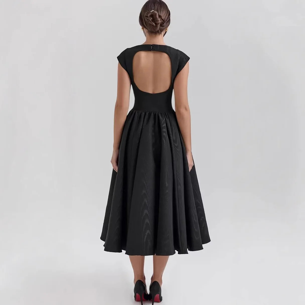 Backless Pleated Midi Dress - Evangeline