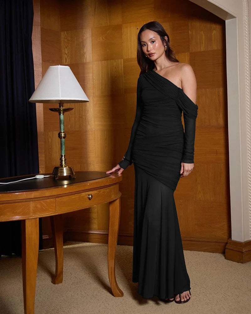 One-Shoulder Draped Maxi Dress