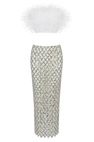 Loretta | Feather Top & Sequin Skirt Set