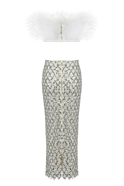 Loretta | Feather Top & Sequin Skirt Set