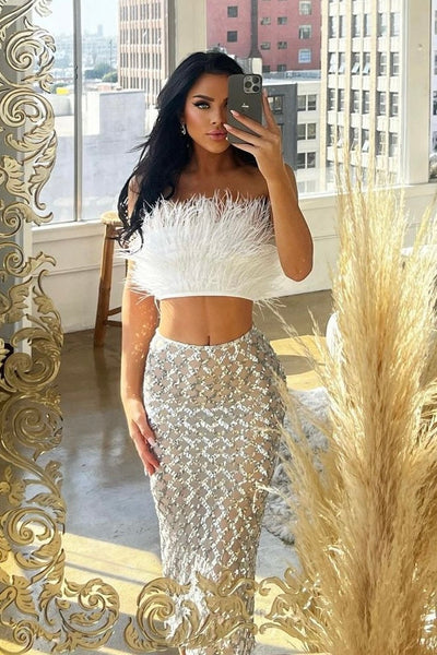 Loretta | Feather Top & Sequin Skirt Set